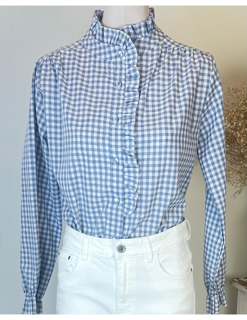 Camisa Vichy Volantitos  Azul