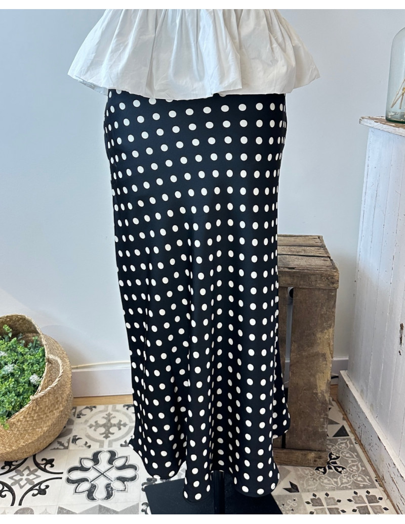 Falda Lunares Satinada Negro