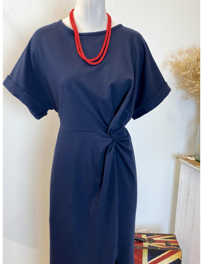 Vestido Algodón Nudo Navy