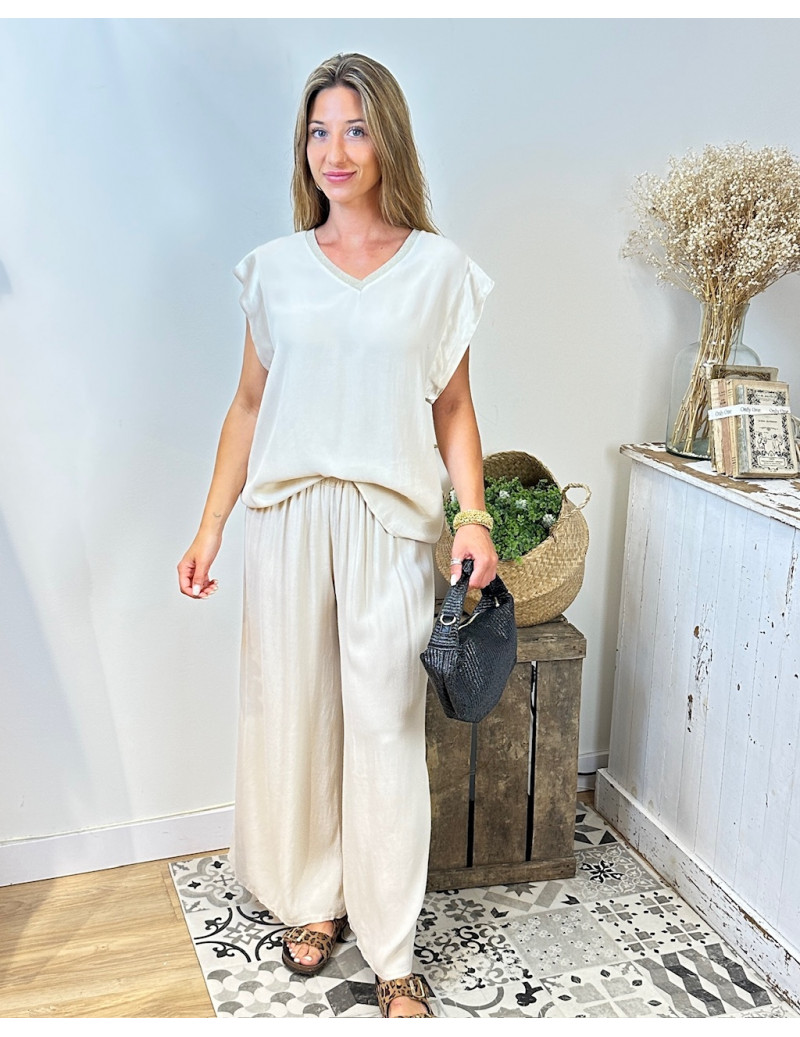 Blusa Lisa Pico Satin Beige
